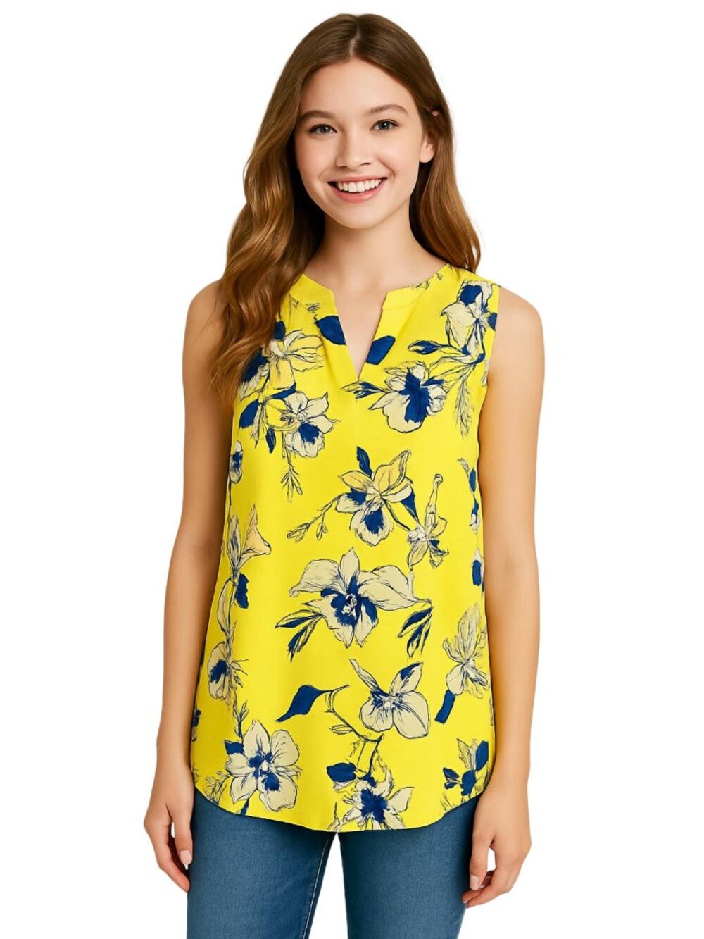 2 For $5 Sale Jasmine & Juliana Yellow Floral Sleeveless Top Size M